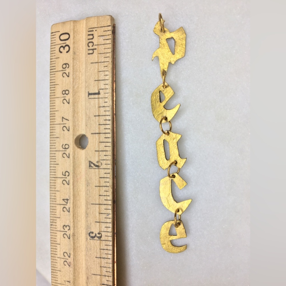 Gold Peace Necklace, handcrafted peace gold tone pendant w/24k gold plated chain - Picture 9 of 15